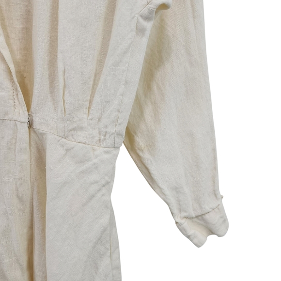 Women's Vintage Linen Wrap Style Button Front Midi Dress Cottagecore - Picture 3 of 7